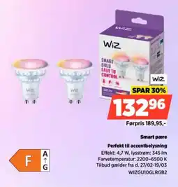 Power Smart pære WIZGU10GLRGB2 tilbud
