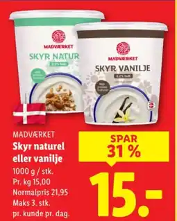 Lidl MADVÆRKET Skyr naturel eller vanilje tilbud