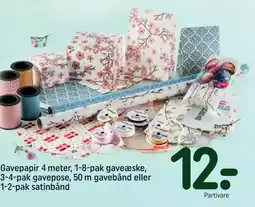 REMA 1000 Gavepapir 4 meter, 1-8-pak gaveæske, 3-4-pak gavepose, 50 m gavebånd eller 1-2-pak satinbånd tilbud
