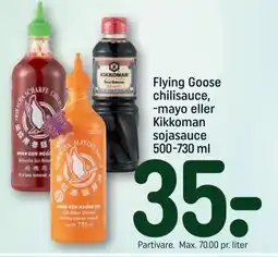 REMA 1000 Flying Goose chilisauce, -mayo eller Kikkoman sojasauce tilbud