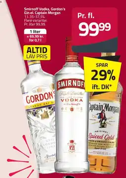 Fleggaard Smirnoff Vodka, Gordon's Gin el. Captain Morgan tilbud