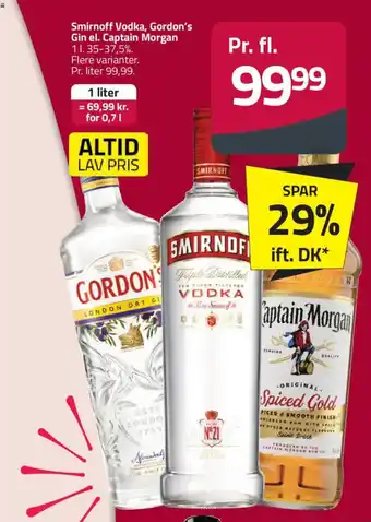 Fleggaard Smirnoff Vodka, Gordon's Gin el. Captain Morgan tilbud