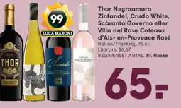 SPAR Thor Negroamaro Zinfandel, Crudo White, Scȧranto Governo eller Villa del Rose Coteaux d'Aix-en-Provence Rosé tilbud