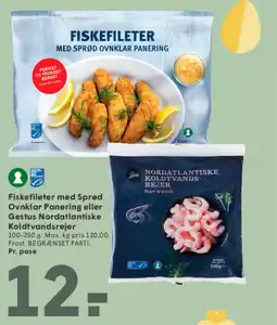 SPAR Fiskefileter med Sprød Ovnklar Panering eller Gestus Nordatlantiske Koldtvandsrejer tilbud