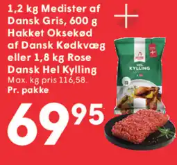 SPAR 1,2 kg Medister af Dansk Gris, 600 g Hakket Oksekød af Dansk Kødkvæg eller 1,8 kg Rose Dansk Hel Kylling tilbud