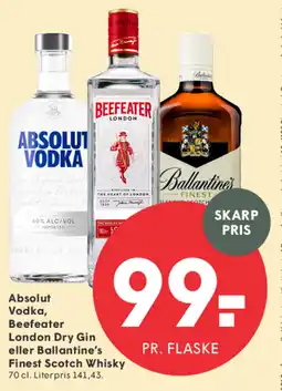 SPAR Absolut Vodka, Beefeater London Dry Gin eller Ballantine's Finest Scotch Whisky tilbud