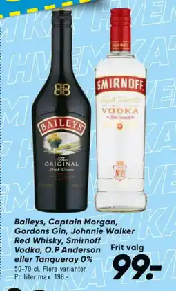 Bilka Baileys, Captain Morgan, Gordons Gin, Johnnie Walker Red Whisky, Smirnoff Vodka, O.P Anderson eller Tanqueray 0% tilbud