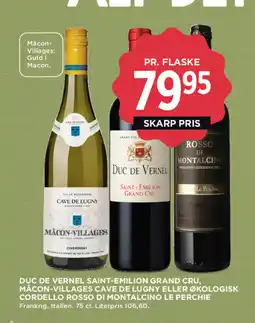 MENY Duc de vernel saint-emilion grand cru, Mâcon-villages cave de lugny eller økologisk cordello rosso di montalcino le perchie tilbud