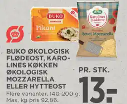 MENY Buko økologisk flødeost, Karolines køkken økologisk mozzarella eller hytteost tilbud