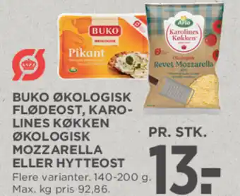 MENY Buko økologisk flødeost, Karolines køkken økologisk mozzarella eller hytteost tilbud