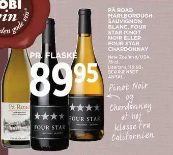 MENY Pā Road marlborough sauvignon blanc, Four Star pinot noir eller Four Star chardonnay tilbud