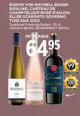 MENY Baron Von Maydell baden riesling, Château de champteloup rosé d'anjou eller Scaranto governo toscana 2023 tilbud