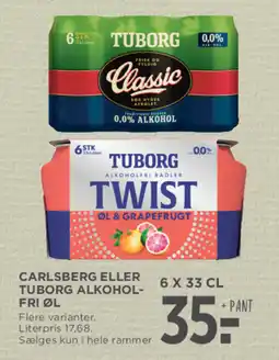 MENY Carlsberg eller Tuborg alkoholfri øl tilbud