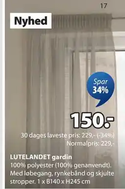 JYSK LUTELANDET gardin tilbud