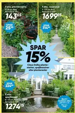 Bilka SPAR 15% Claus Dalby plante støtter, spejlbassiner eller plantereoler tilbud