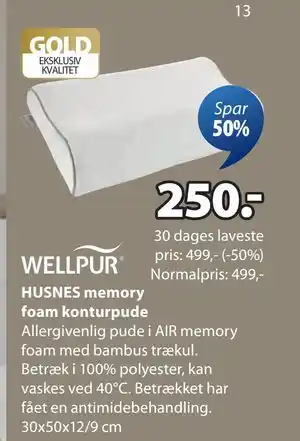 JYSK HUSNES memory foam konturpude tilbud