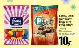 Føtex Carletti skum, crazy candy frogs, eller Evers bolsjer tilbud