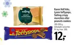 Føtex Karen Volf kiks, Lyons toffypops, Salling crispy munchies eller peanuts cookies tilbud