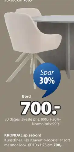JYSK KRONDAL spisebord tilbud