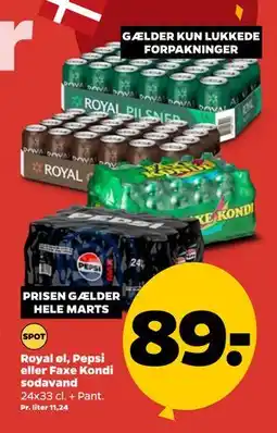Netto Royal øl, Pepsi eller Faxe Kondi sodavand tilbud