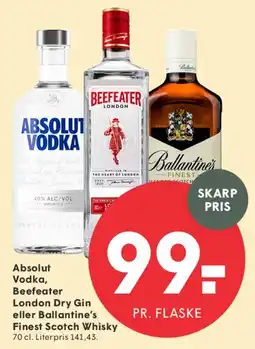 SPAR Absolut Vodka / Beefeater London Dry Gin / Ballantine's Finest Scotch Whisky tilbud