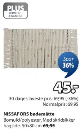 JYSK NISSAFORS bademåtte tilbud