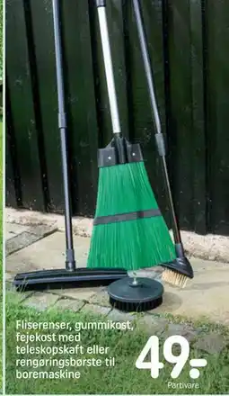 REMA 1000 Fliserenser, gummikost, fejekost med teleskopskaft eller rengøringsbørste til boremaskine tilbud