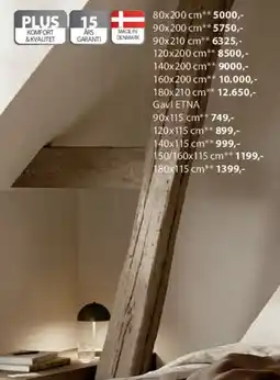 JYSK Størrelses- og prisoversigt (seng) tilbud