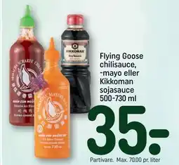 REMA 1000 Flying Goose chilisauce, -mayo eller Kikkoman sojasauce 500-730 ml tilbud
