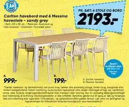Bilka Carlton havebord med 6 Messina havestole - sandy grey (sæt) tilbud
