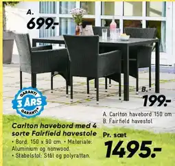 Bilka Carlton havebord med 4 Fairfield havestole tilbud