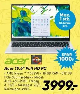 Bilka Acer 15.6 Full HD PC (bærbar) tilbud