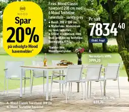 Føtex Mood Classic havebord 208 cm med 6 Mood Texteline havestole - sandy grey tilbud