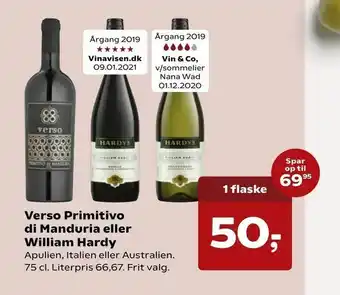 Kvickly Verso Primitivo di Manduria eller William Hardy tilbud