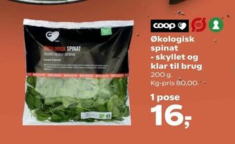 Kvickly Økologisk spinat - skyllet og klar til brug tilbud