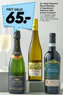 Bilka Dr. Pauly Mosel Riesling / Il Capolavoro / Calvet Cremant tilbud