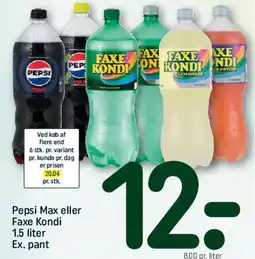 REMA 1000 Pepsi Max eller Faxe Kondi 1.5 liter tilbud