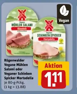 REWE DE Rügenwalder Vegane Mühlen Salami oder Veganer Schinken Spicker Mortadella tilbud