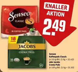 REWE DE Senseo Kaffeepads Classic oder Jacobs Crema Pads tilbud