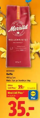 Lidl Merrild kaffe (mellemristet) tilbud