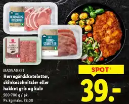 Lidl Herregårds koteletter, skinkeschnitzler eller hakket gris og kalv tilbud