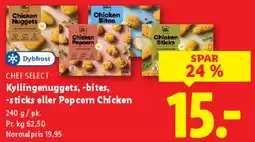 Lidl CHEF SELECT Kyllingnuggets / -bites / -sticks / Popcorn Chicken tilbud