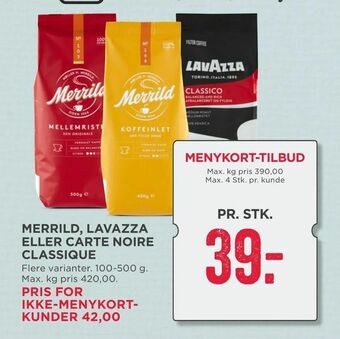 MENY Merrild, lavazza eller carte noire classique tilbud