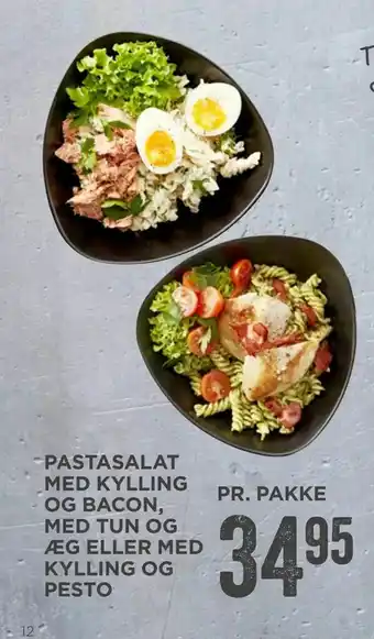 MENY Pastasalat med kylling og bacon, med tun og æg eller med kylling og pesto tilbud