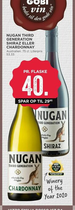 MENY Nugan third generation shiraz eller chardonnay tilbud