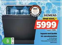 Power Siemens topserie med zeolith int. opvaskemaskine tilbud