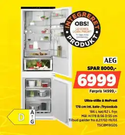 Power AEG Ultra-stille & NoFrost nt. køle-/fryseskab tilbud