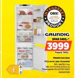 Power Grundig vitamin care zone int. køle-/fryseskab tilbud