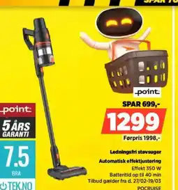 Power Point ledningsfri støvsuger automatisk effektjustering tilbud