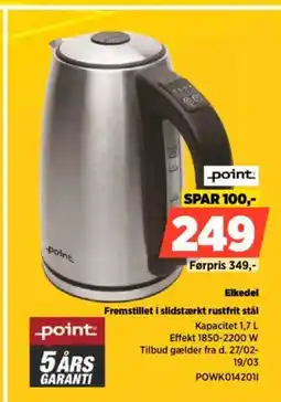 Power point Elkedel Fremstillet i slidstærkt rustfrit stål tilbud